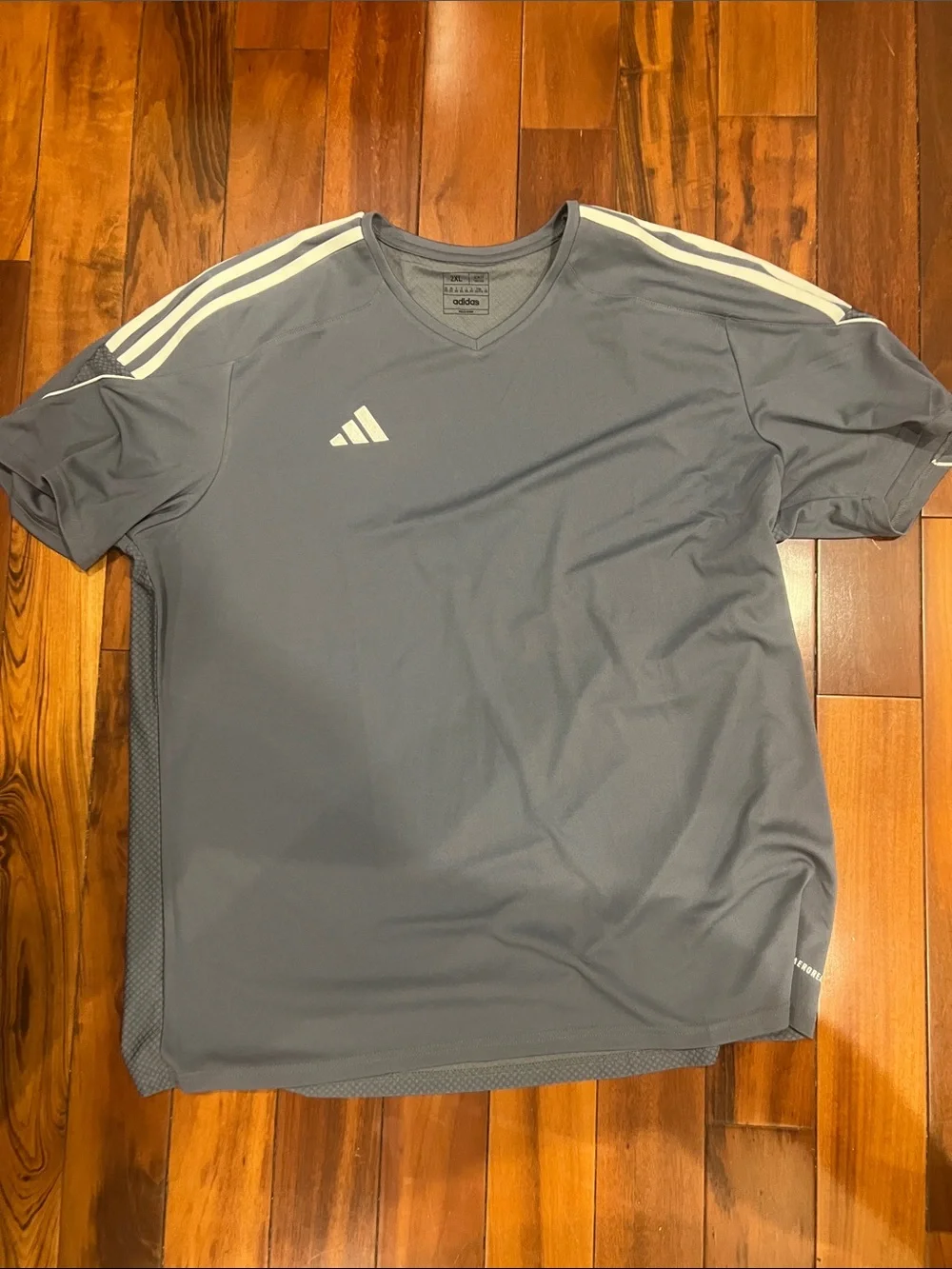 2 Adidas Men’s Short Sleeve Athletic Soccer Jerseys - Navy & Gray Tiro 23 Slim